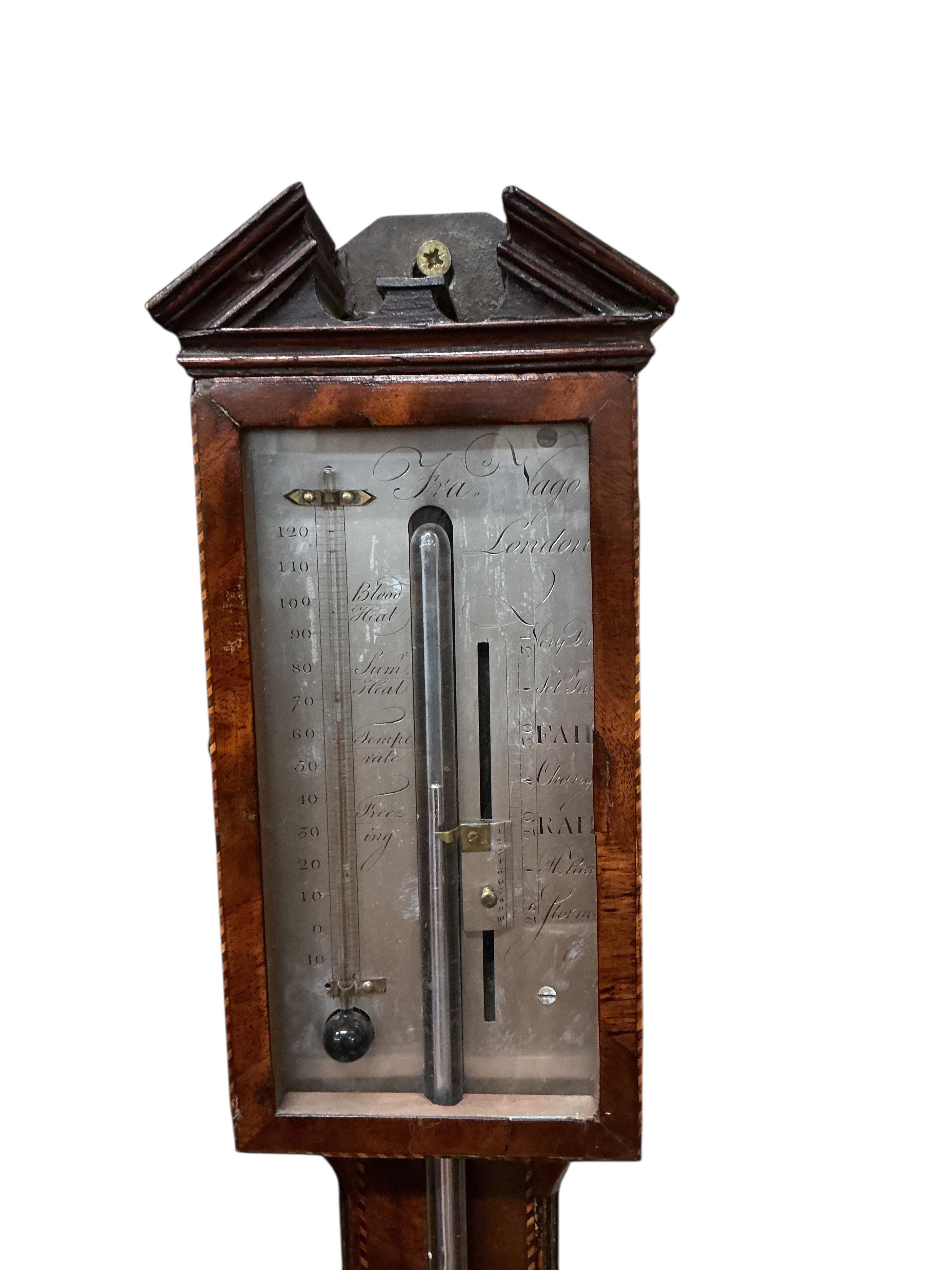 A George III mahogany stick barometer, Fra. Vago, height 98cm